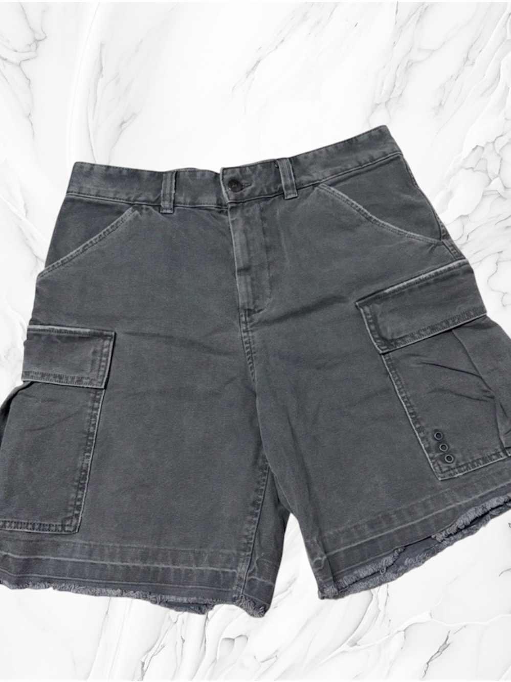 Zara Men's Washed Charcoal Cargo Shorts sz 30 raw hem